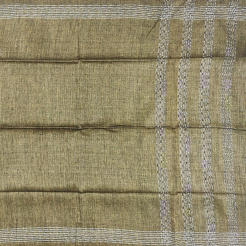 Hayagrivas Khaki Brown Handloom Linen Saree KSBE148C8-2