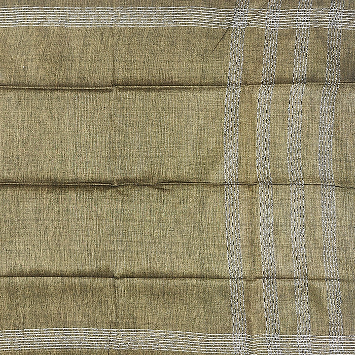 Hayagrivas Khaki Brown Handloom Linen Saree KSBE148C8-2
