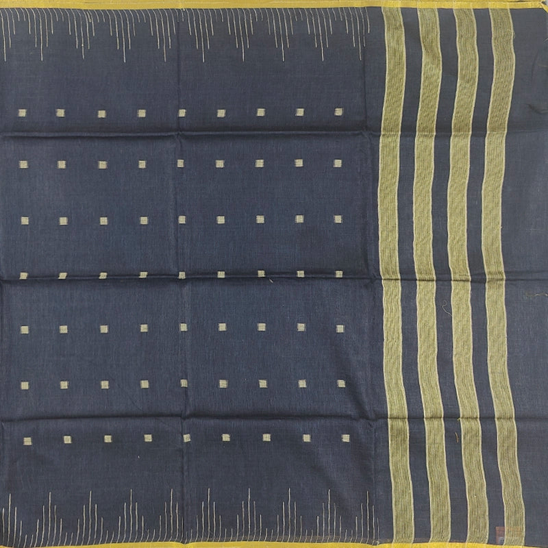 Hayagrivas Navy Blue Handloom Linen Saree KSBE148C9-2