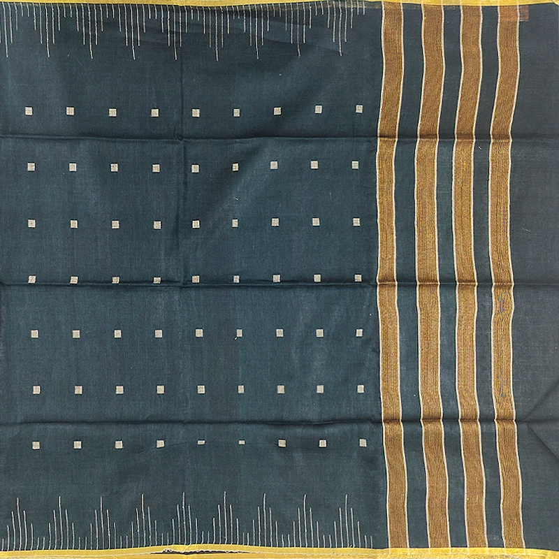 Hayagrivas Deep Teal Green Handloom Linen Saree KSBE148C9-4