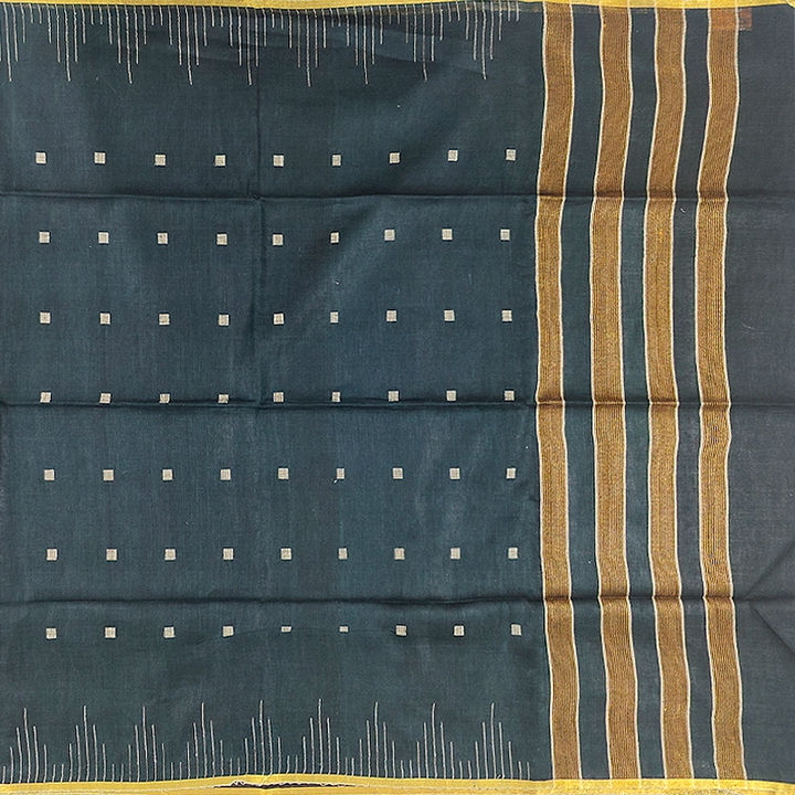 Hayagrivas Deep Teal Green Handloom Linen Saree KSBE148C9-4