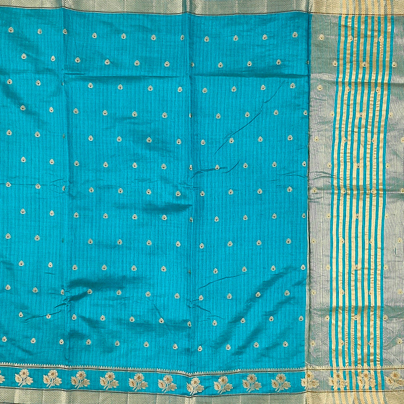 Hayagrivas Peacock Blue Fancy Cotton Saree SSCBF120H1-2