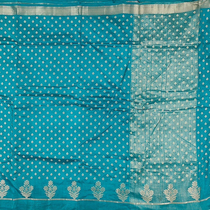Hayagrivas Teal Blue Fancy Cotton Saree SSCBF120H2-1