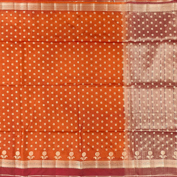 Hayagrivas Rust Orange Fancy Cotton Saree SSCBF120H3-1