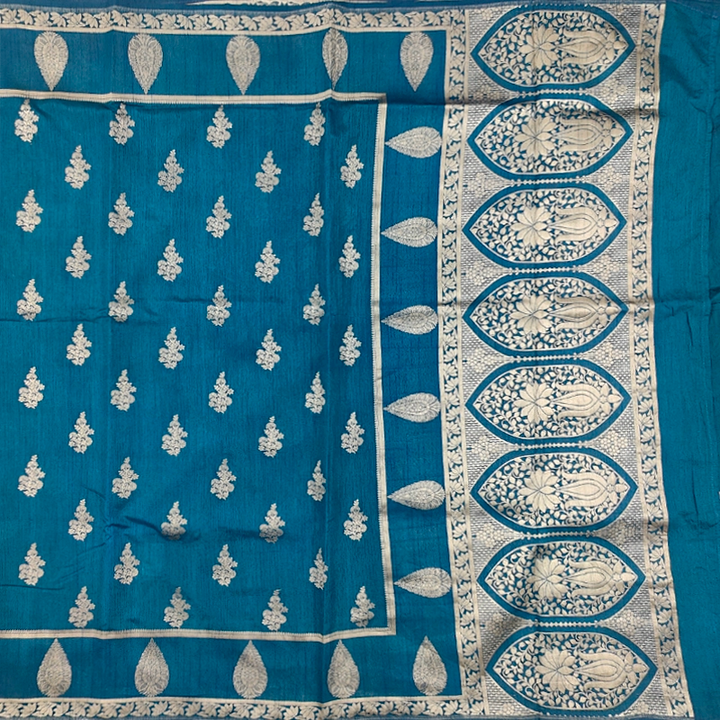 Hayagrivas Deep Peacock-Blue Fancy Cotton Saree SSCBF121H11-7