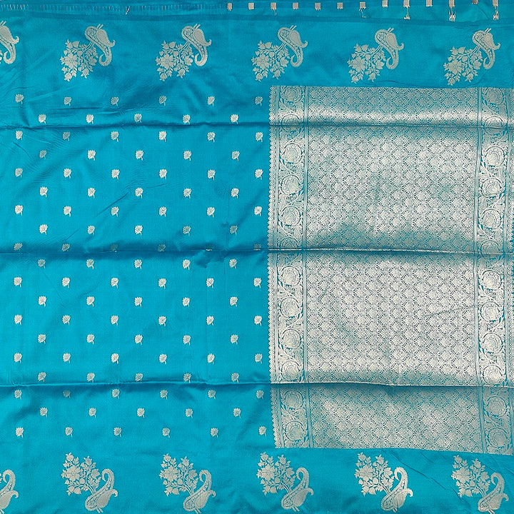 Hayagrivas Turquoise-Blue Fancy Cotton Saree SSCBF121H6-12