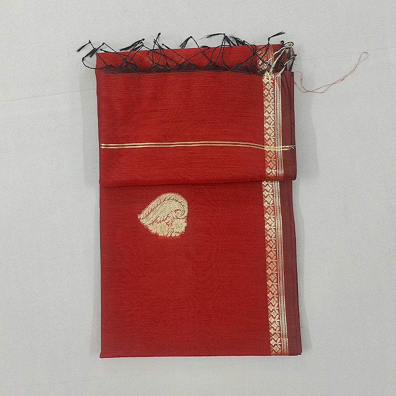 Hayagrivas Crimson-Red Fancy Cotton Saree SSCBF121H9-3