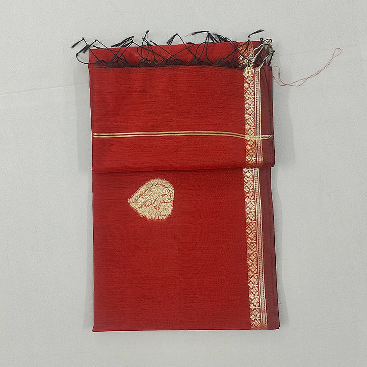 Hayagrivas Crimson-Red Fancy Cotton Saree SSCBF121H9-3