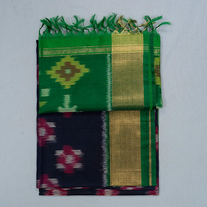 Hayagrivas Midnight Blue Ikkat Kora Silk Cotton Saree SSCBF155H1-31