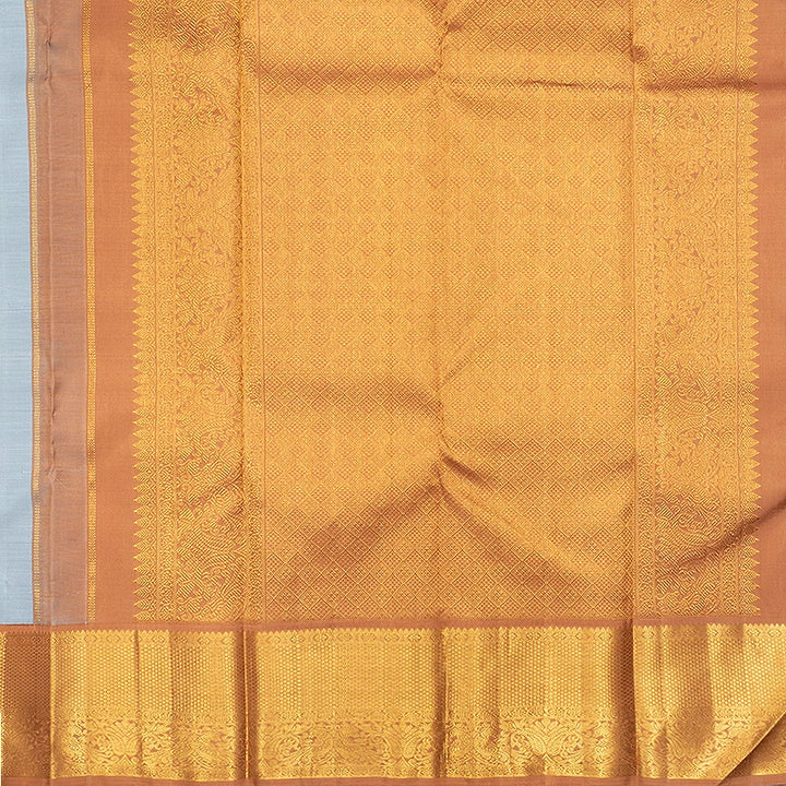 Hayagrivas Handloom Powder Blue Kanjivaram Silk Saree with Rust Orange Border SSCBF186J-1