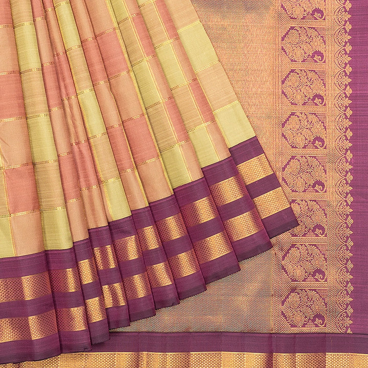 Hayagrivas Handloom Pastel Checks Kanjivaram Silk Saree with Wine Purple Border SSCBF186J4-1