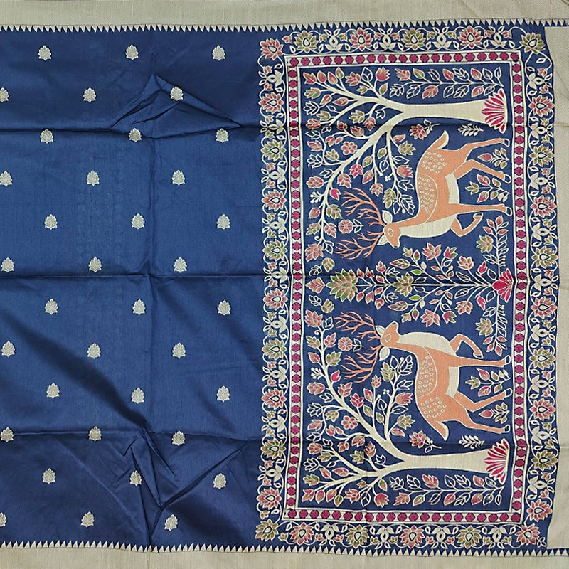 Hayagrivas Navy Blue Fancy Cotton Saree SSCBF84F14-3