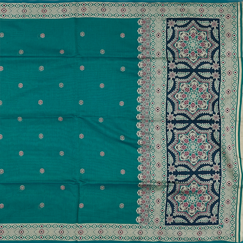 Hayagrivas Teal Green Fancy Cotton Saree SSCBF84F19-8