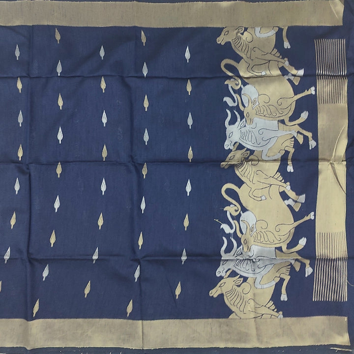 Hayagrivas Deep Navy Blue Fancy Cotton Saree SSCBF84F3-3