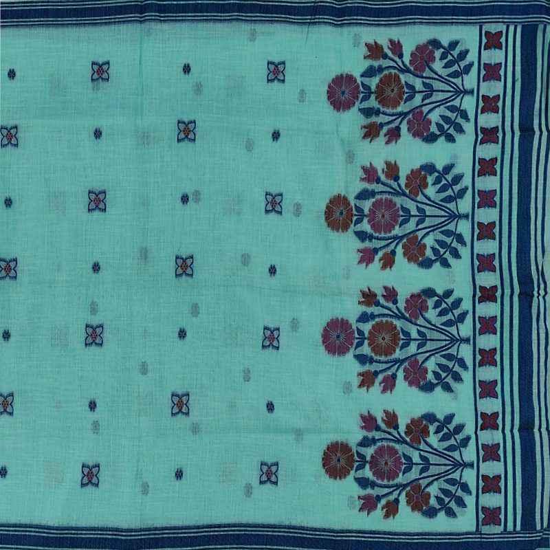 Hayagrivas Bright Teal Fancy Cotton Saree SSCBF84F9-11