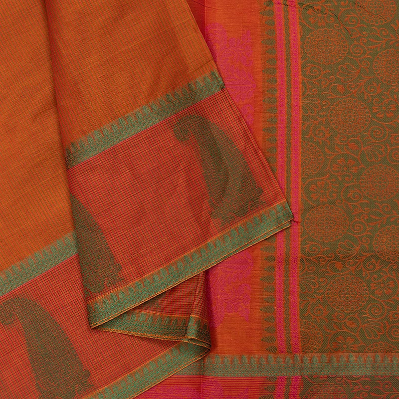 Hayagrivas Mustard-Orange Handloom Cotton Saree SSSBF127H6-3