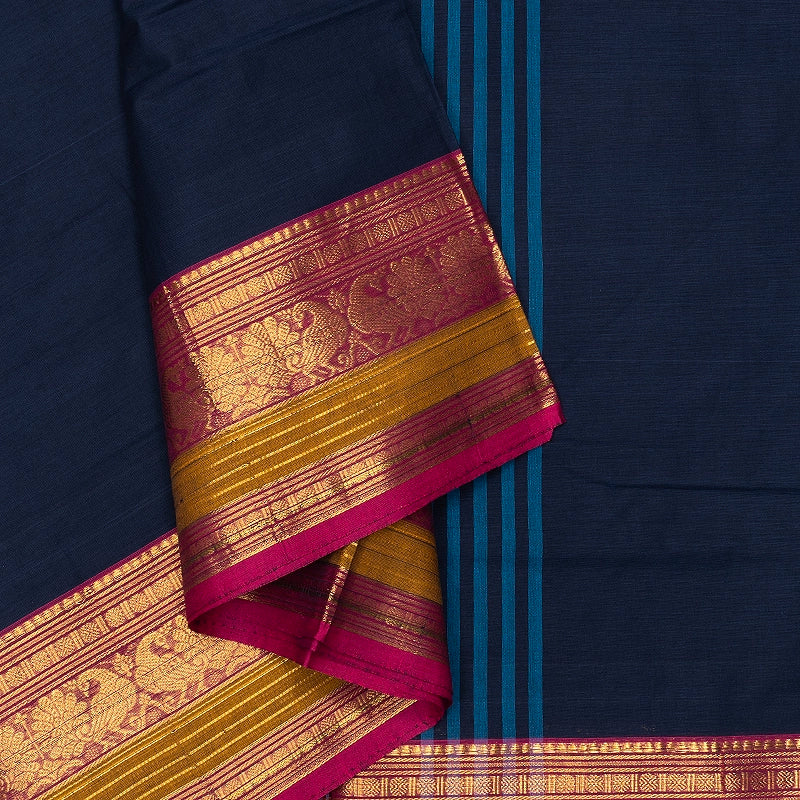 Hayagrivas Midnight Blue Handloom Chettinad Cotton Saree SSSBF131H1-7