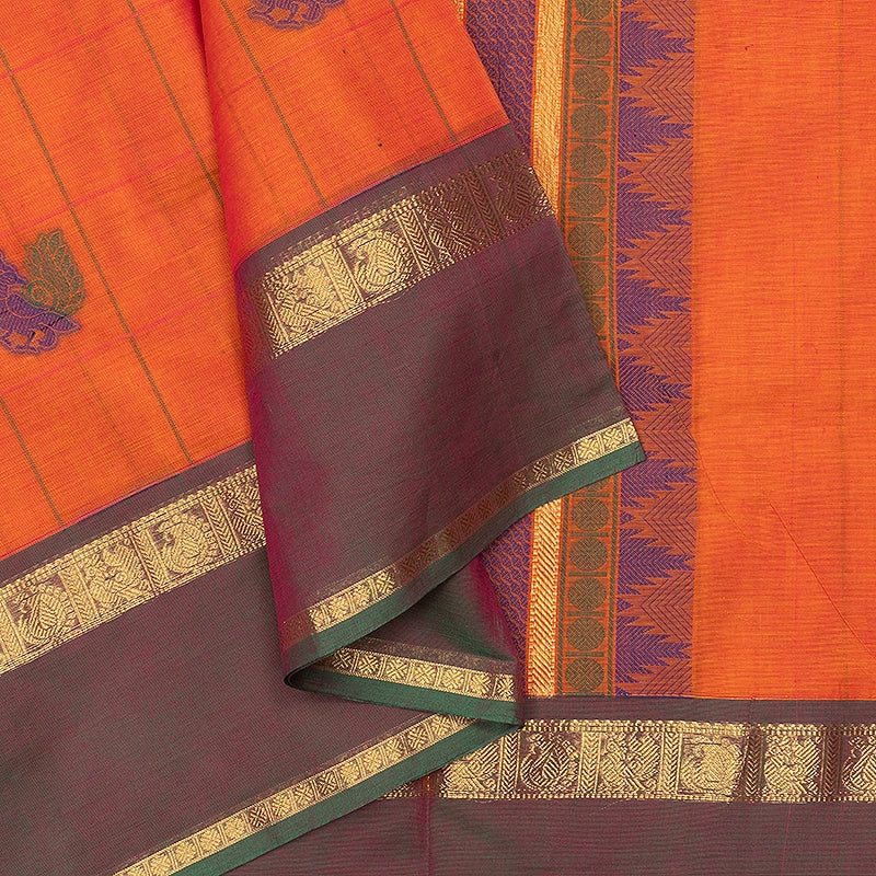 Hayagrivas Orange Handloom Chettinad Cotton Saree SSSBF131H4-1