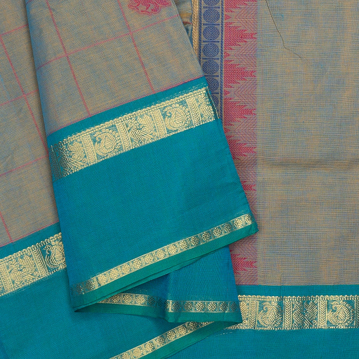 Hayagrivas Brown-Blue Dual Tone Handloom Chettinad Cotton Saree SSSBF131H4-2