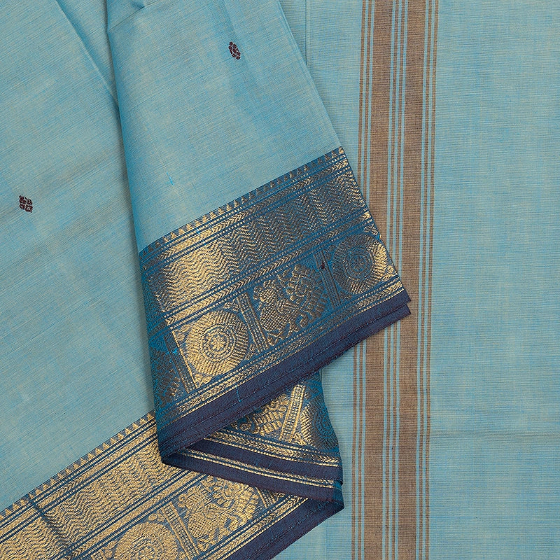 Hayagrivas Powder Blue Handloom Chettinad Cotton Saree SSSBF131H6-11