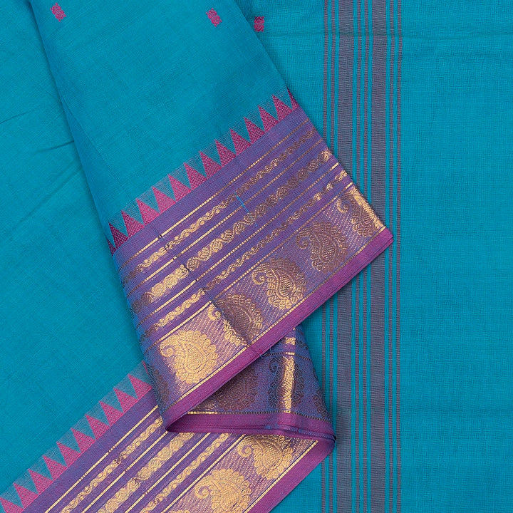 Hayagrivas Teal Blue Handloom Chettinad Cotton Saree SSSBF131H6-9