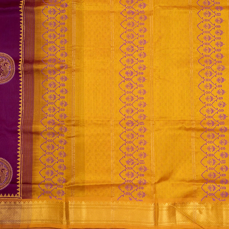Hayagrivas Dark Magenta Pure Printed Silk Cotton Saree HBF195E2-2