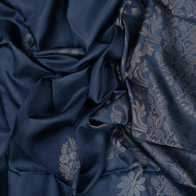 Hayagrivas Bluish-Grey Handloom Soft Silk Saree KBE2106A39-1
