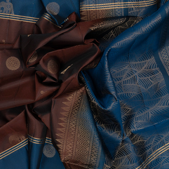 Hayagrivas Chocolate Brown Handloom Soft Silk Saree KBF233E1-5