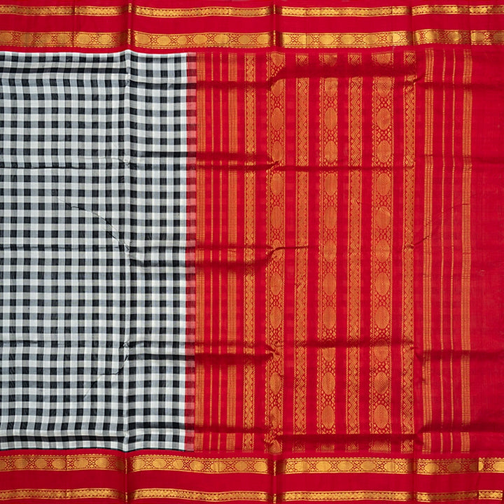 Hayagrivas Black &amp; White Checks Pure Silk Cotton Saree HBF42D5-2