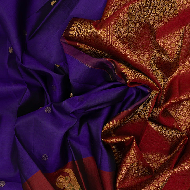 Hayagrivas Purplish-Blue Handloom Kanjivaram Silk Saree KBF103D2-2