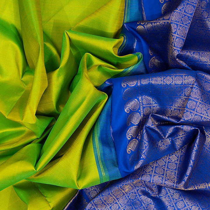 Hayagrivas Handloom Fluorescent Green Kanjivaram Silk Saree with Ms Blue Border KBF203E4-1