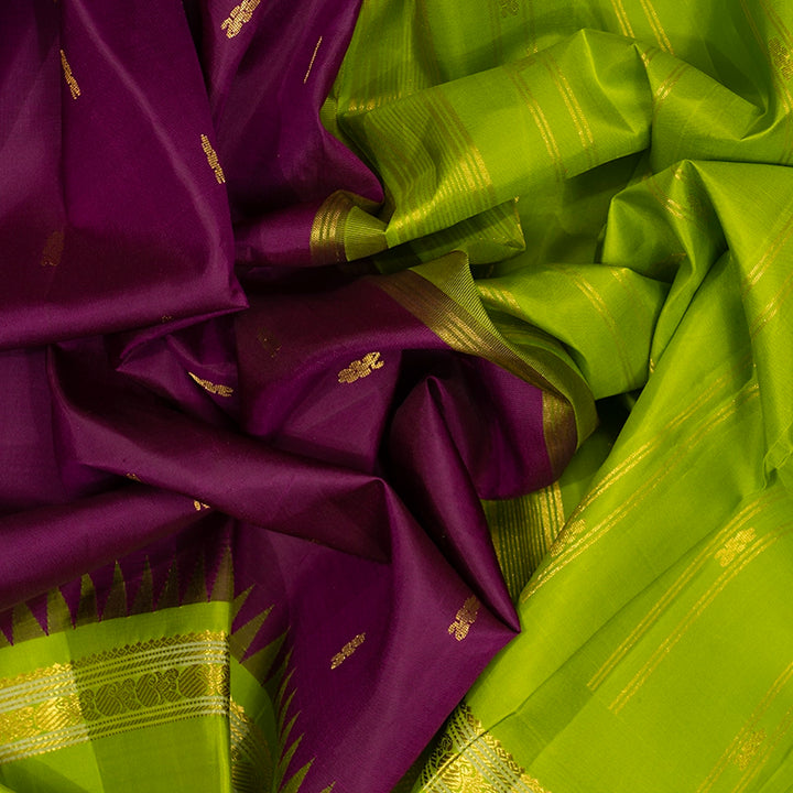 Hayagrivas Handloom Purple Kanjivaram Silk Saree with Ganga Jamuna Border KBE2318B7-1
