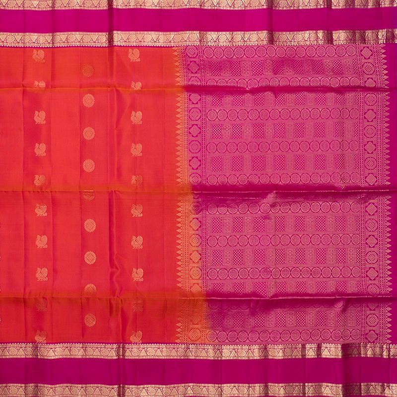 Hayagrivas Orangish Pink Handloom Soft Silk Saree KBF532G4-28