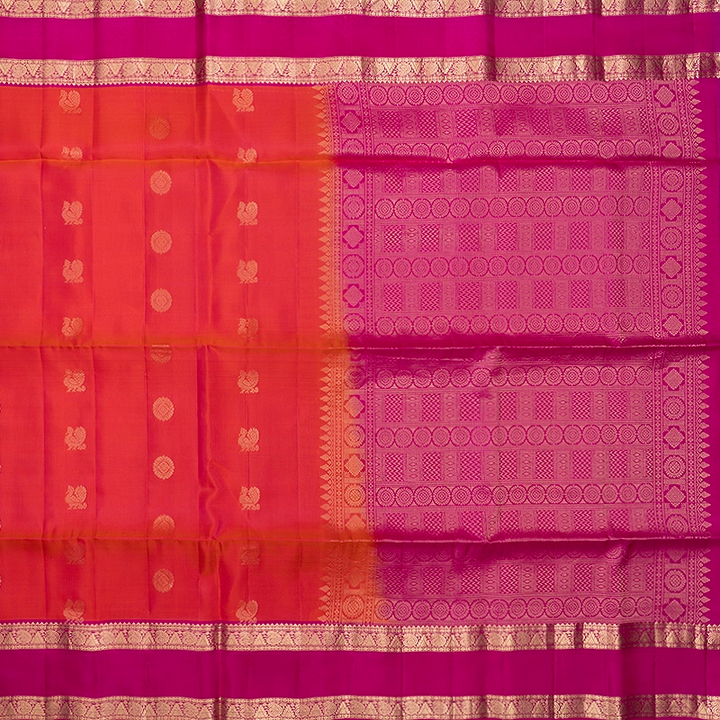 Hayagrivas Orangish Pink Handloom Soft Silk Saree KBF532G4-28