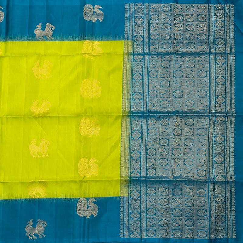Hayagrivas Lime Green Handloom Soft Silk Saree KBF536G2-11