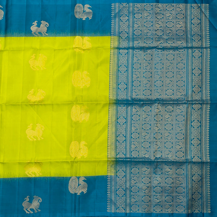 Hayagrivas Lime Green Handloom Soft Silk Saree KBF536G2-11