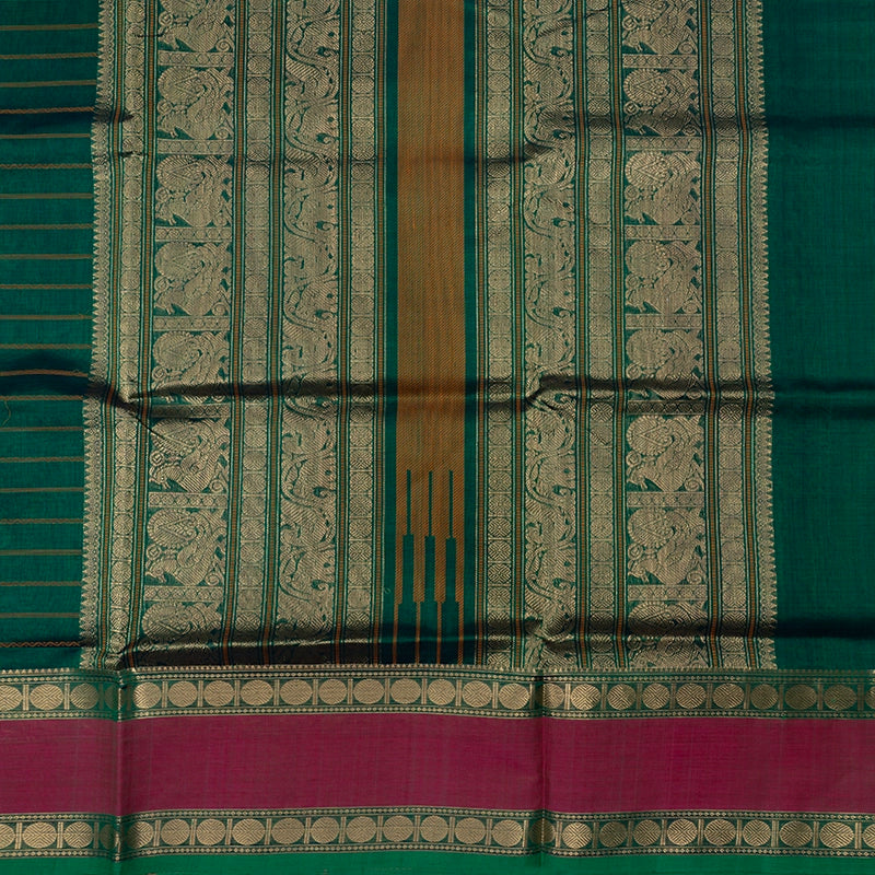 Hayagrivas Peacock Green Kanchi Silk Cotton Saree SSCBF38D2-4