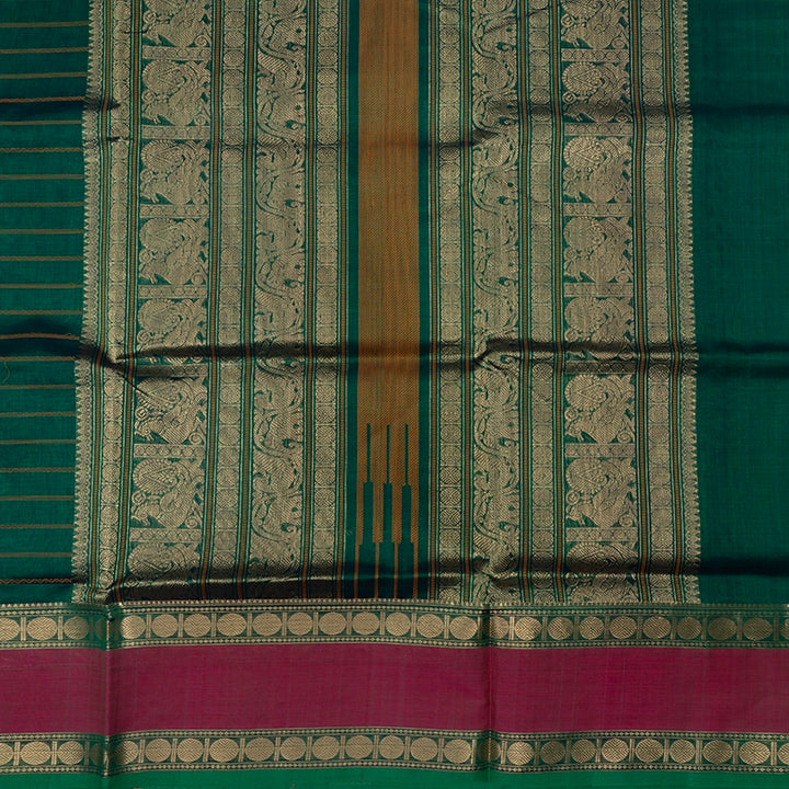 Hayagrivas Peacock Green Kanchi Silk Cotton Saree SSCBF38D2-4