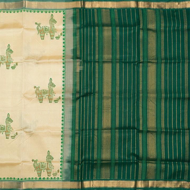 Hayagrivas Cream Pure Printed Silk Cotton Saree HBF195E5-1