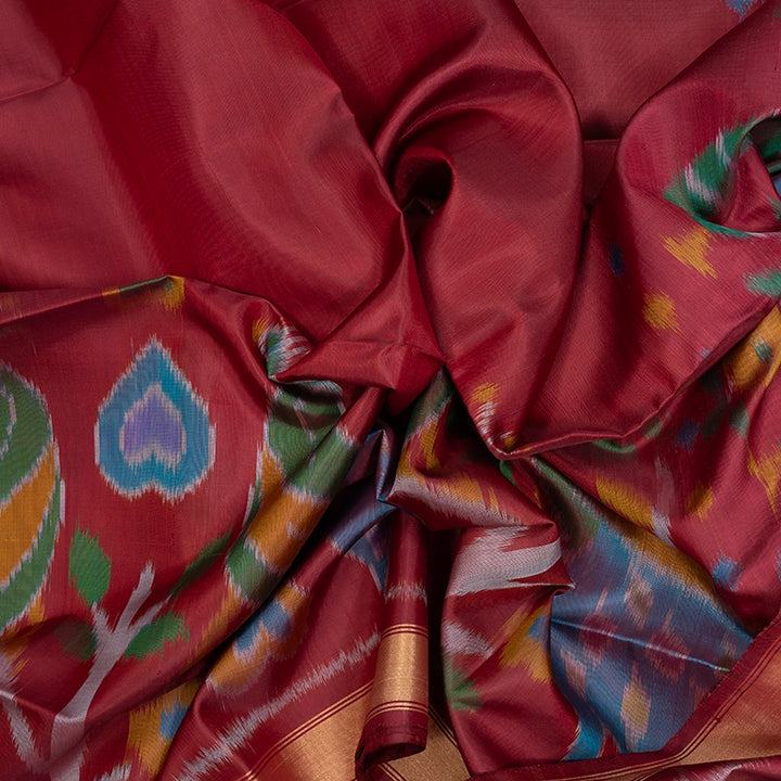 Hayagrivas Dark Maroon Handloom Ikkat Soft Silk Saree KBF55D1-14