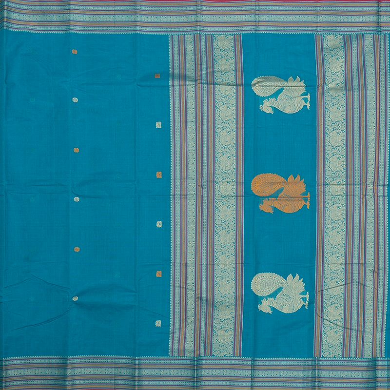 Hayagrivas Teal Blue Handloom Kanchi Cotton Saree SSCBF66E4-10