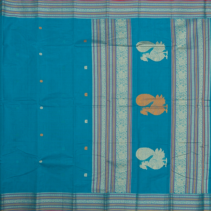 Hayagrivas Teal Blue Handloom Kanchi Cotton Saree SSCBF66E4-10