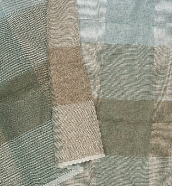 Hayagrivas Pista Green & Powder Blue Checks Handloom Linen Saree KBE2531C3-5