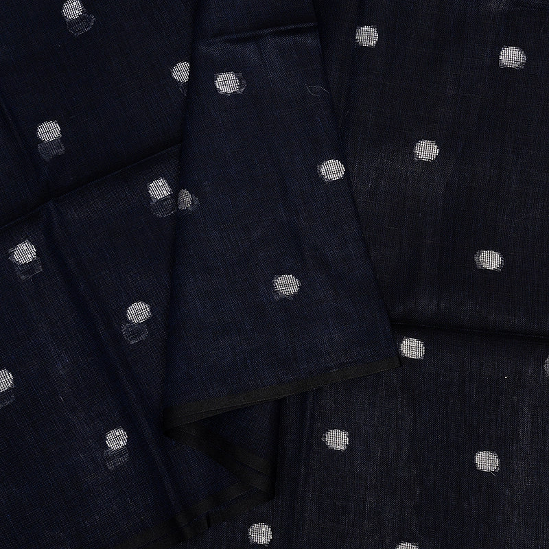 Hayagrivas Ink Blue Handloom Linen Saree KSBE147C1-5