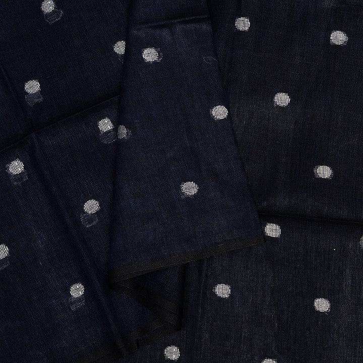 Hayagrivas Ink Blue Handloom Linen Saree KSBE147C1-5