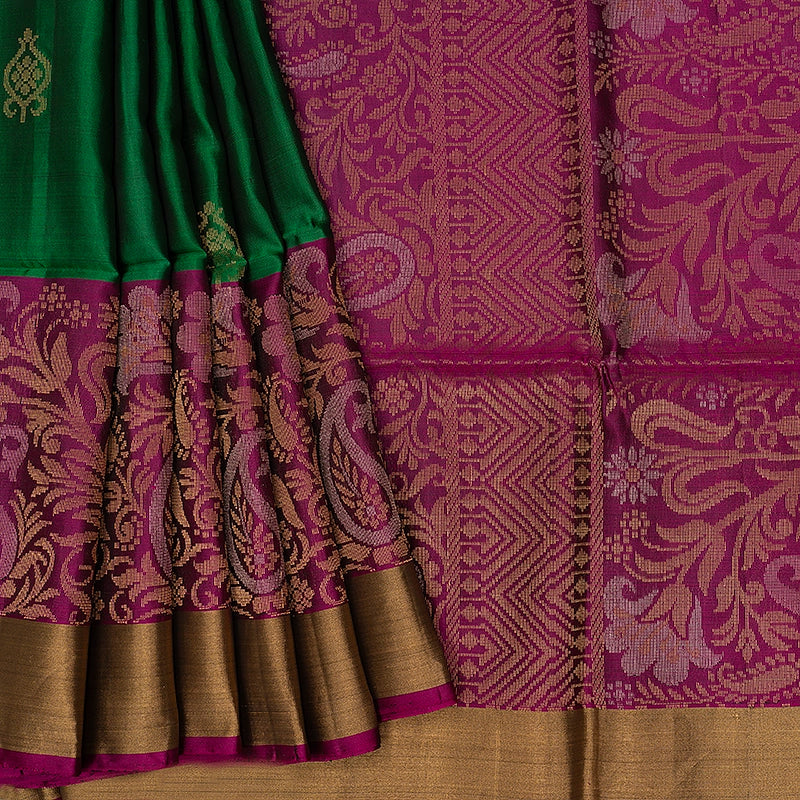 Hayagrivas Dark Green Handloom Soft Silk Saree KBE1118I1-61