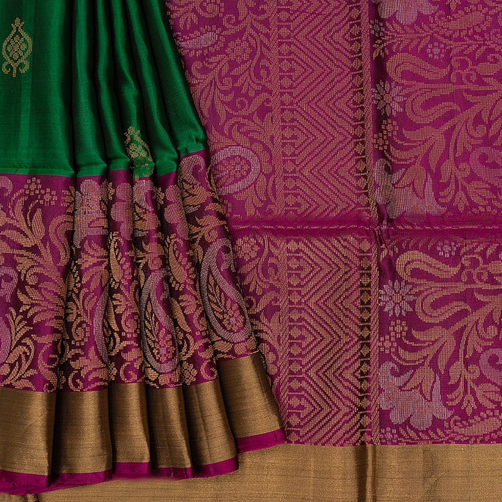 Hayagrivas Dark Green Handloom Soft Silk Saree KBE1118I1-61
