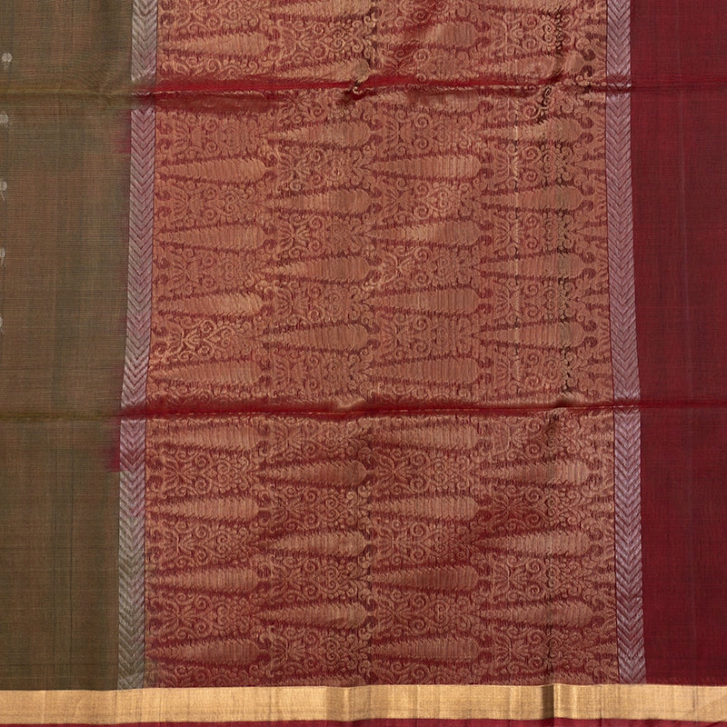 Hayagrivas Olive Green Ikkat Kora Silk Cotton Saree KSBE92A10-5