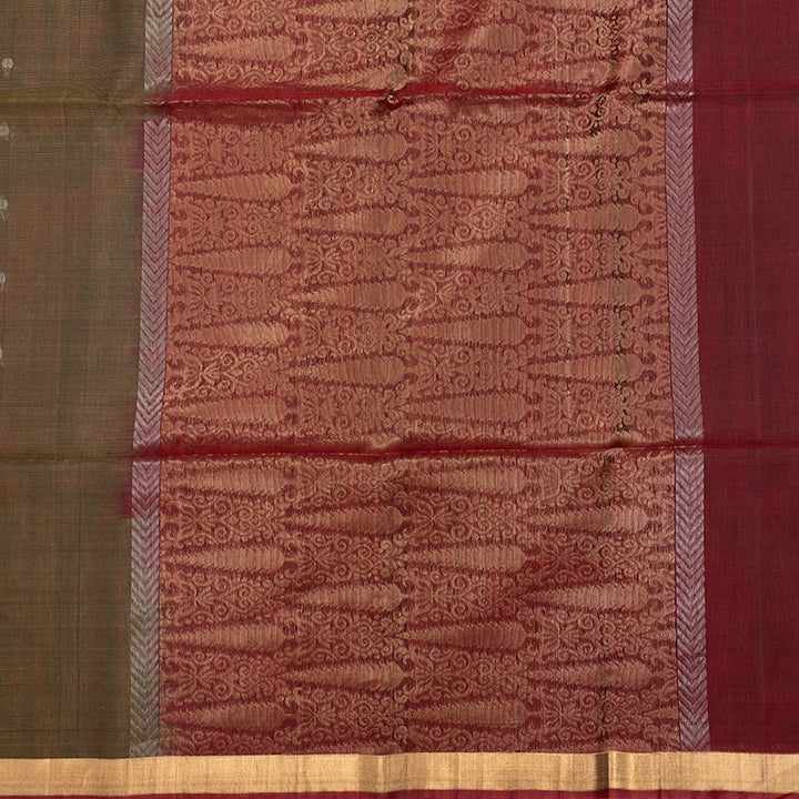 Hayagrivas Olive Green Ikkat Kora Silk Cotton Saree KSBE92A10-5