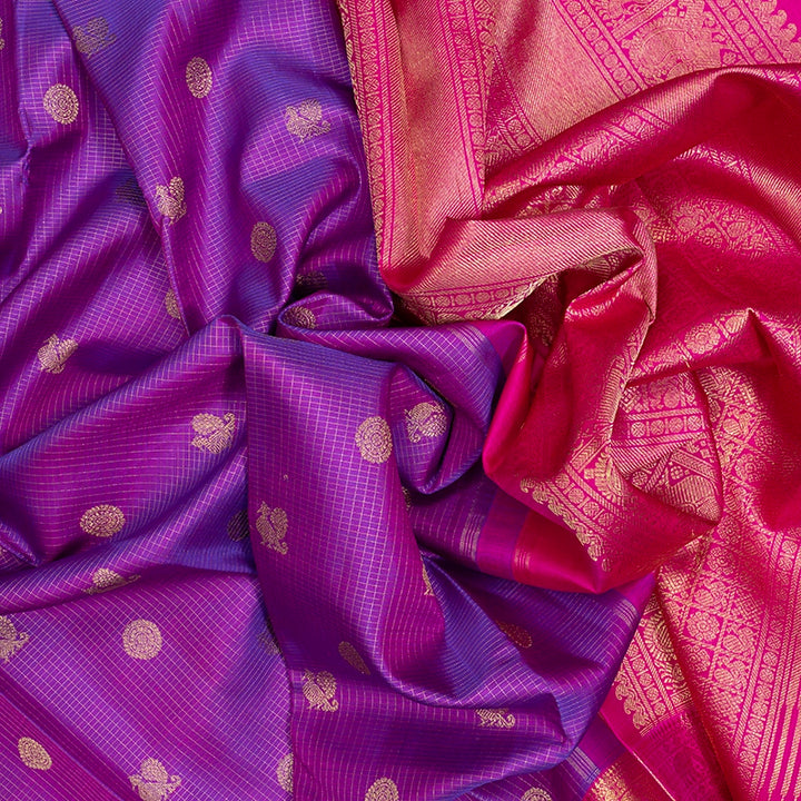 Hayagrivas Handloom Purple Kanjivaram Silk Saree with Rani Pink Border KBE2045A7-1